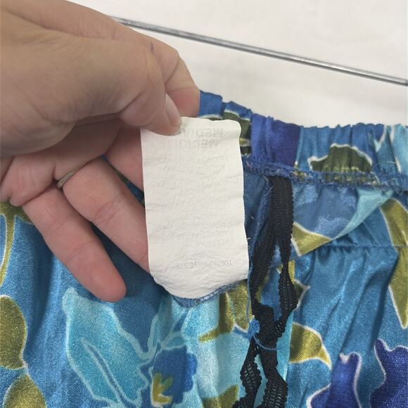 Vintage California Dynasty Blue Floral Satin Pajama Lounge Set Top Pants Medium - Picture 8 of 16